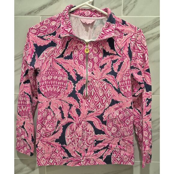 Lilly Pulitzer Jackets & Blazers - Lilly Pulitzer Pink Black Skipper Popover Track Jacket S Half-Zip 3/4 Sleeves
